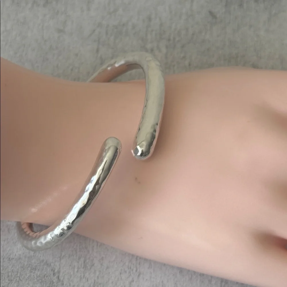 925 Sterling Silver Cuff Hammered Bypass Electroform Bracelet Made in Thailand